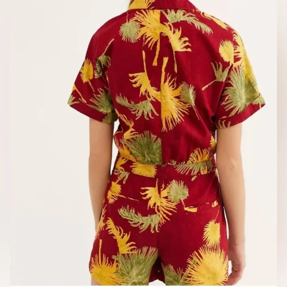 NEW Free People Maroon Combo Hawaiian Print Malibu Romper S